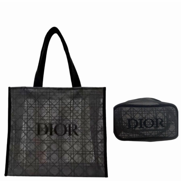 Dior Handbags - NEW Dior Black Mesh Canage Tote Bag & Pouch Case Clutch Set